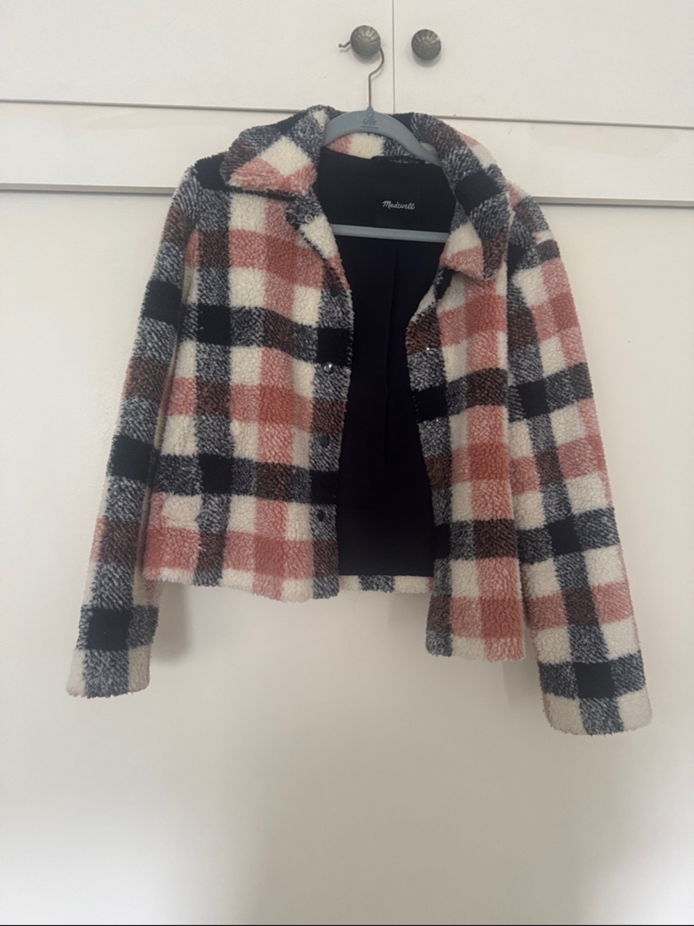 Madewell Black, Pink & Cream Plaid Teddy Jacket